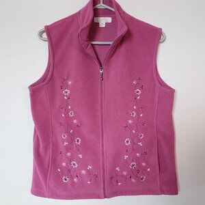 Tradition pink floral embroidered fleece vest Women's M (10-12)